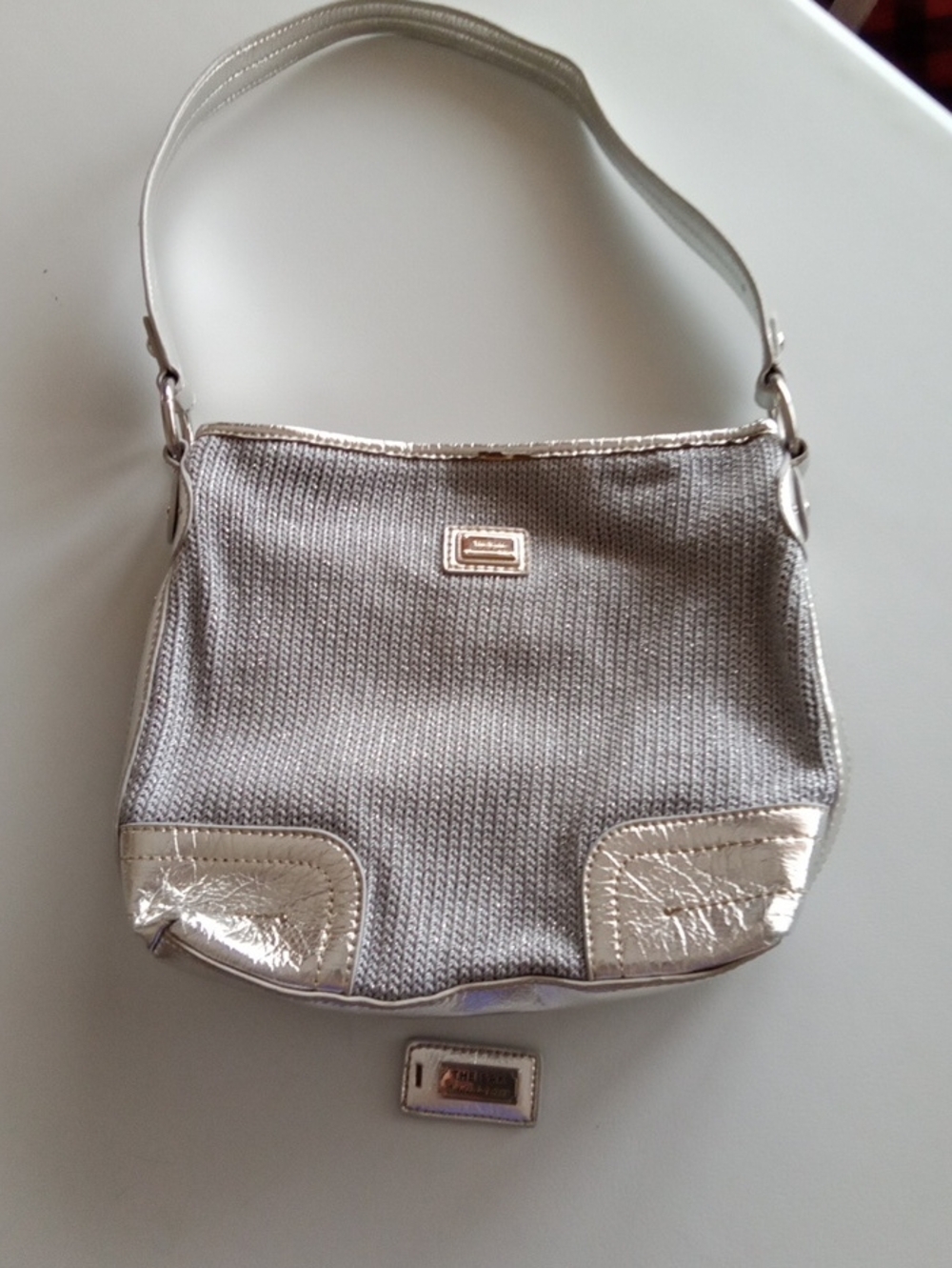 The Sak Silver Metallic Shoulder Bag with Woven Body